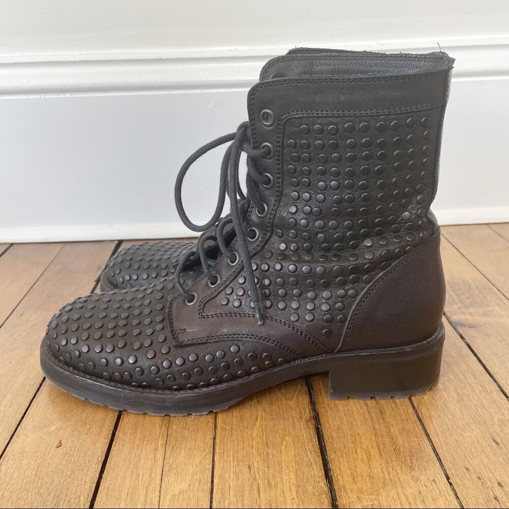 275 Central 1515 Black Leather Studded Lace Up Combat Boots 7 - Picture 3 of 8
